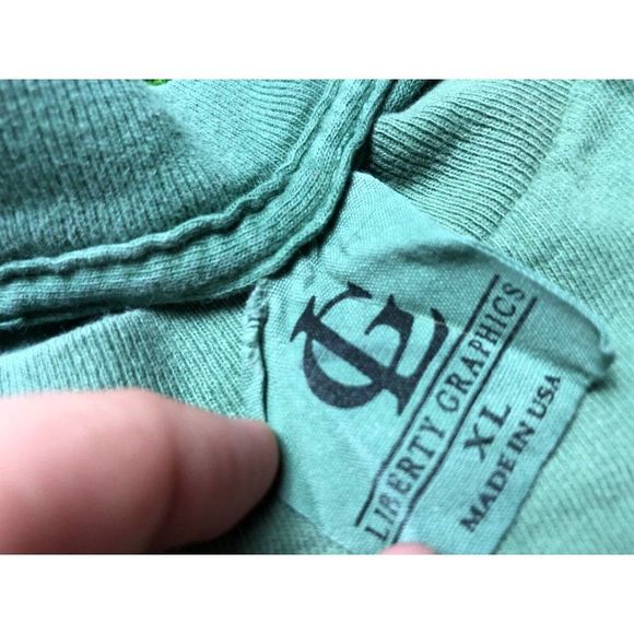 Vintage 90s Liberty Graphics Men's Single Stitch Blank Tee Size XL Green USA - Picture 5 of 6